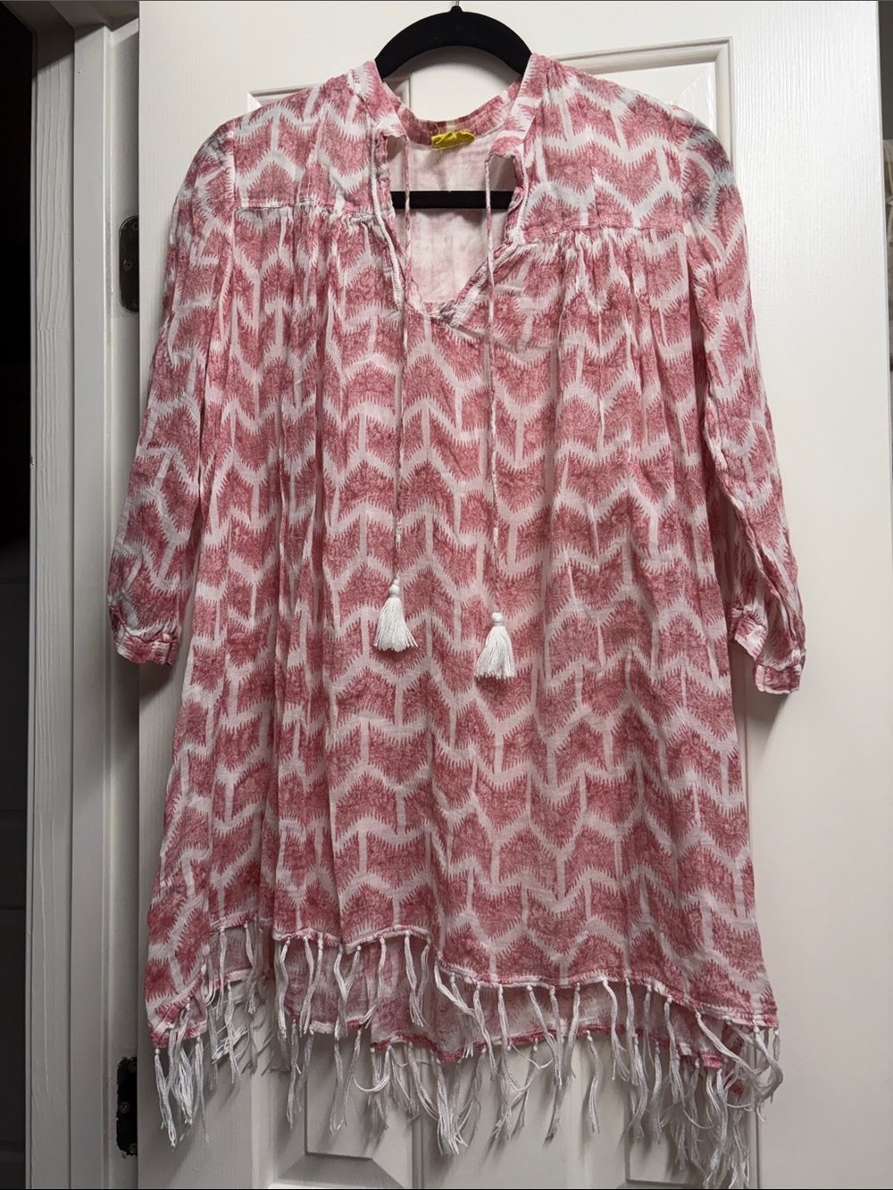 Roberta Roller Rabbit Pink and White Patterned Tunic with Tassels